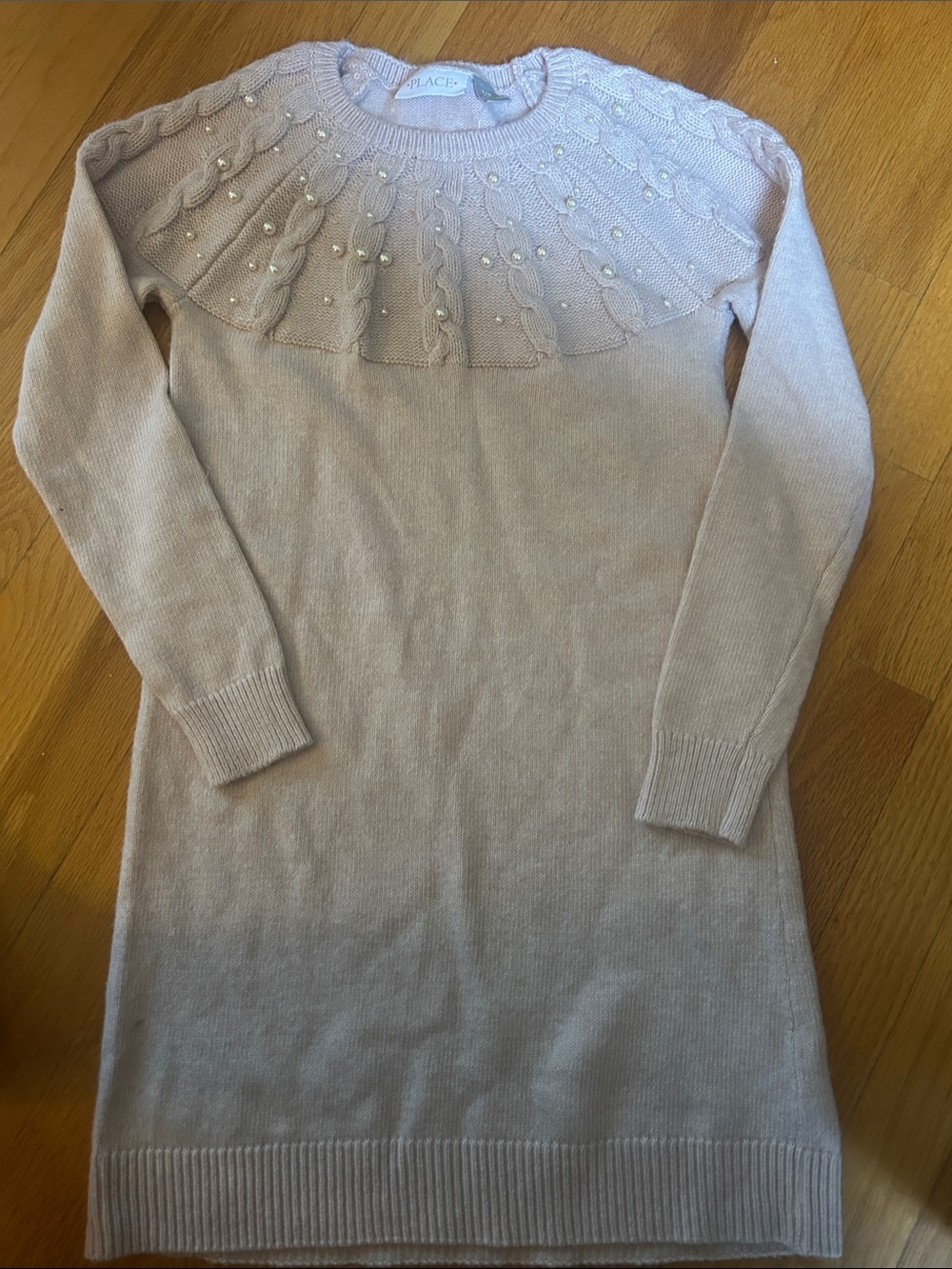 The Children's Place Light Pink Cable Pearl Yoke Sweater Dress